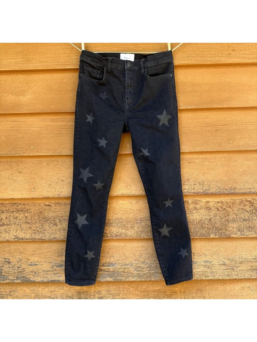 Current/Elliott Black High-Waisted Skinny Jeans With Tonal Star Print - Womens S